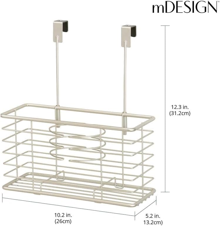 mDesign Steel Over Cabinet/Door Hair Dryer Holder Storage, Hair Styling Tool Organizer Basket for Bathroom - Blow