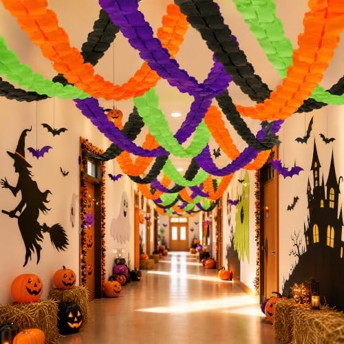 16Pcs Halloween 4-Leaf Clover Paper Streamer Garland - Black Orange Purple