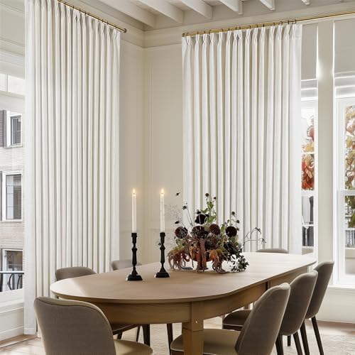 TWODRAPES Natural Pinch Pleated Linen 84 Inch Curtains 100 Inch Width