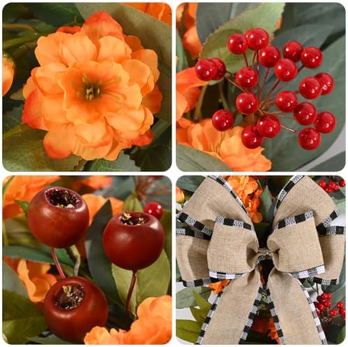 Fall Wreaths for Front Door,26 Inch Wreath for Outdoor Decor(2 Pcs)