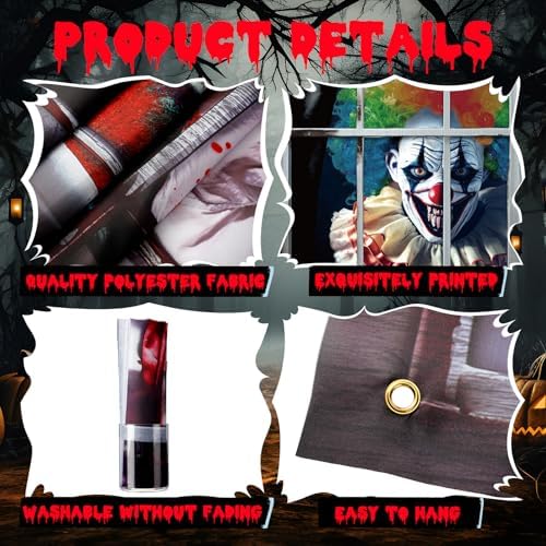Patelai 4 Pcs Scary Halloween Clown Curtain Window Silhouette Decoration
