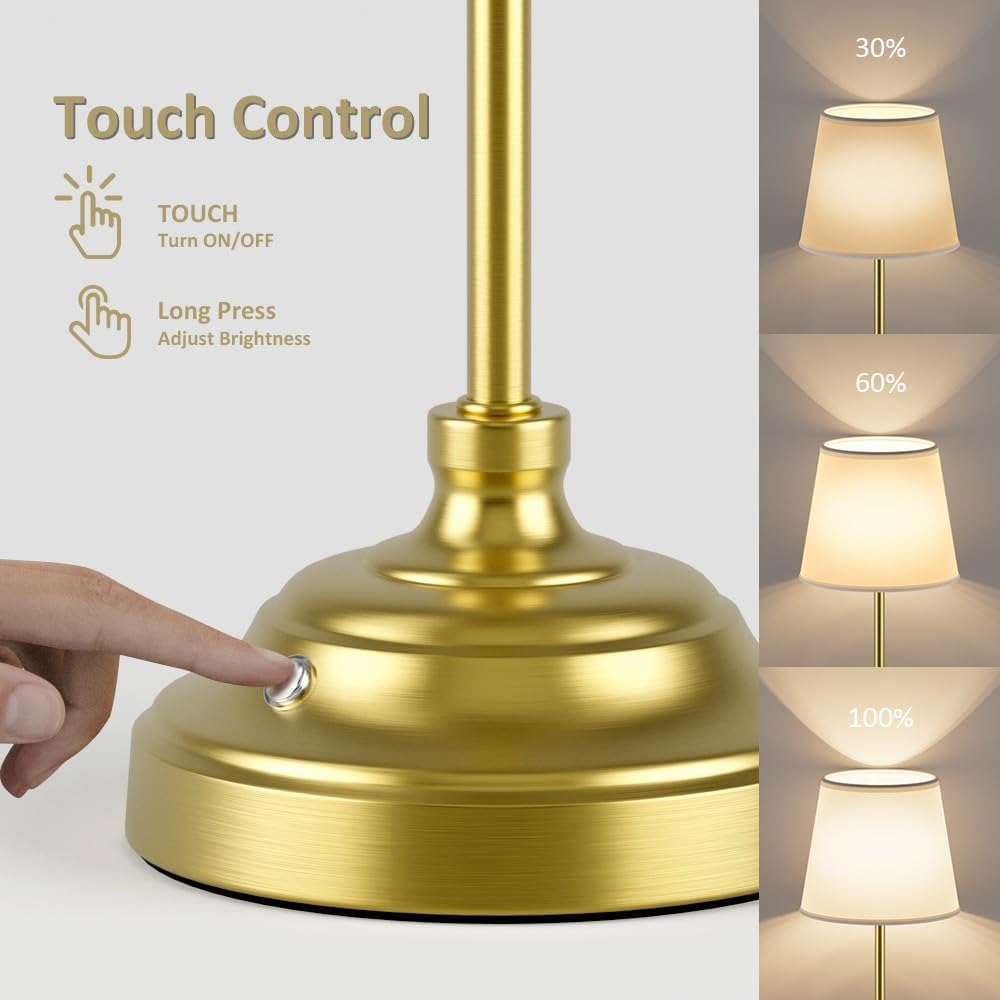 Aipsun Cordless Table Lamp, 2 Packs Gold Rechargeable Desk Lamp with 6000mAh Battery Operated,Bedside Lamps for Night