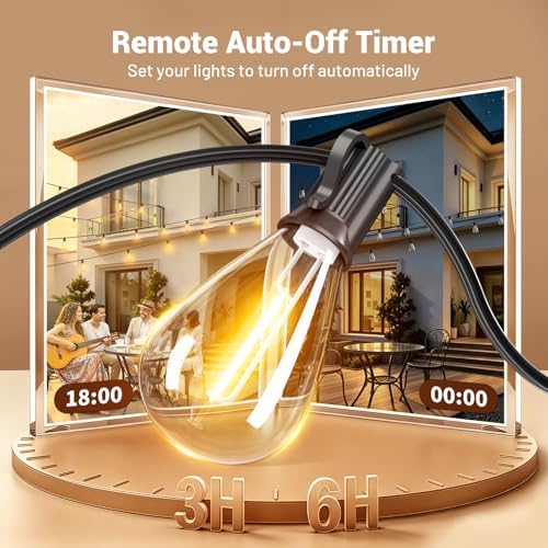 150FT Outdoor String Lights with Remote, Waterproof Patio Lights with 55+2 Shatterproof LED Bulbs,Dimmable Hanging