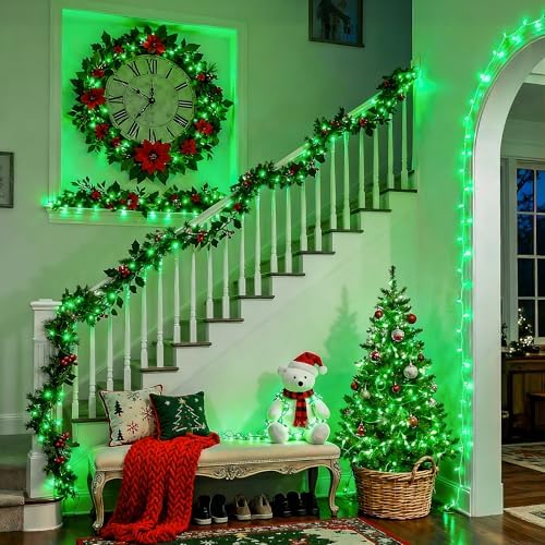 JMEXSUSS 200 LED Green Christmas Indoor Outdoor Halloween Lights Clear Wire
