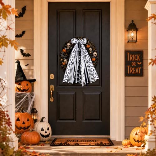Halloween Bow Black Wreath Sash for Front Door Halloween Tree Decorations