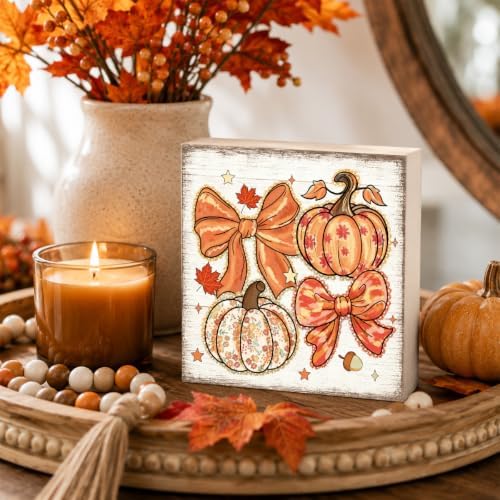 Fall Decorations for Home Bow Pumpkin Wood Sign Fall Decor