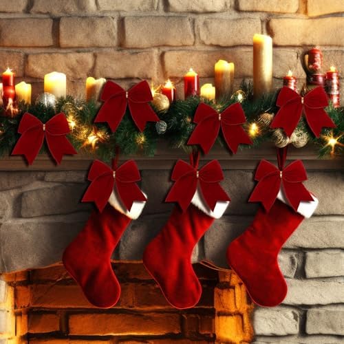 Janinka 12 Pcs 6 Inch Christmas Velvet Bows Decor Burgundy, Wine Red
