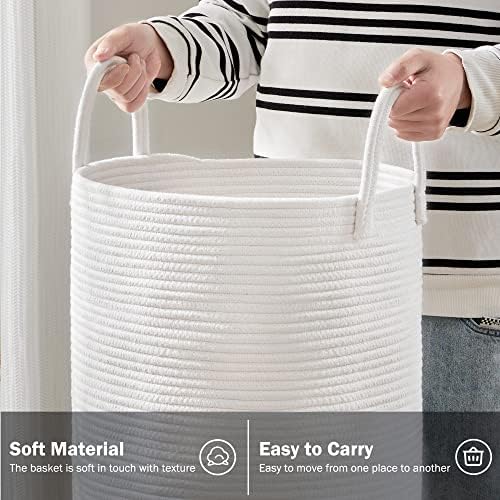 Woven Rope Laundry Hamper Basket by YOUDENOVA, 58L Tall Laundry Basket, Baby Nursery Hamper for Blanket Storage