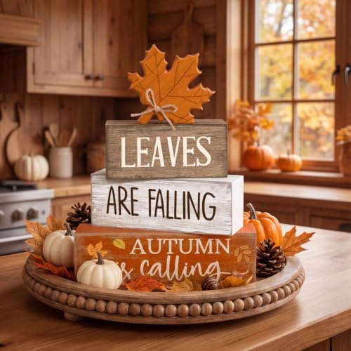 Lineshading 4 Pcs Fall Table Decor Wooden Maple Leaf, Autumn Leaves Sign