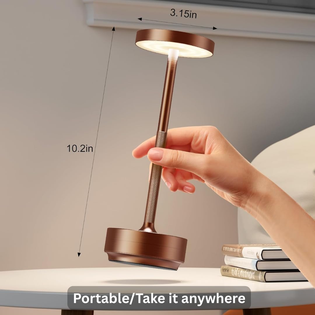 Rechargeable Cordless Table Lamp with 5000mAh Battery IP54 Waterproof LED | Set of 2 Coffee with Touch 3-Color Stepless