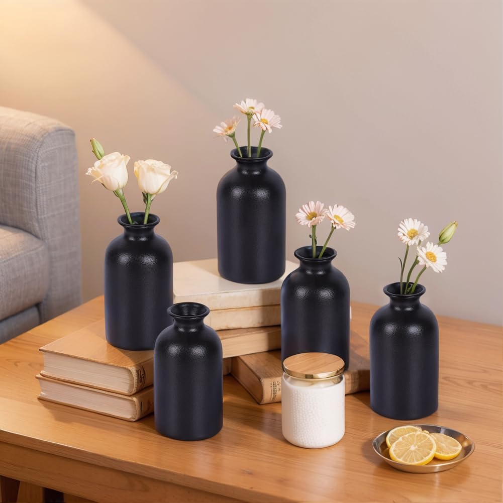Ceramic Bud Vases for Centerpieces / Black / Set of 12