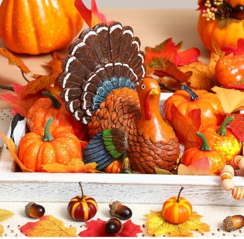 Blosssound Thanksgiving Turkey Decorations - Resin Figurines With Pumpkin, Sunflower, Maple Leaf, Corn - Table Decor for Home, Kitchen, Office - Fall Harvest Gift Party