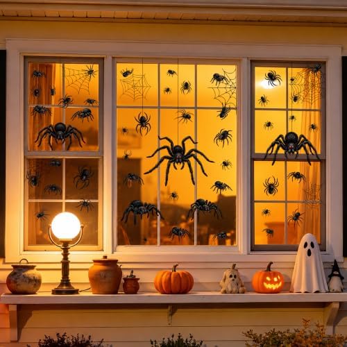 53 PCS Spider Halloween Decorations, Halloween Window Clings for Home Glass