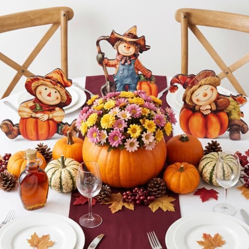 3 Pack Scarecrow Pumpkin Fall Table Sign Set