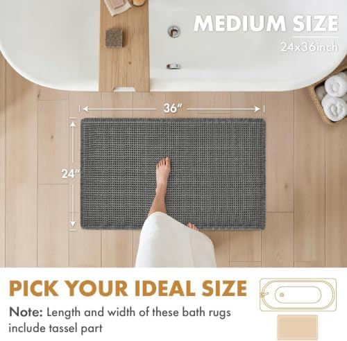 MIULEE Set of 2 Waffle Bathroom Rugs Boho Bath Mat Dark Grey 24x36 Inch