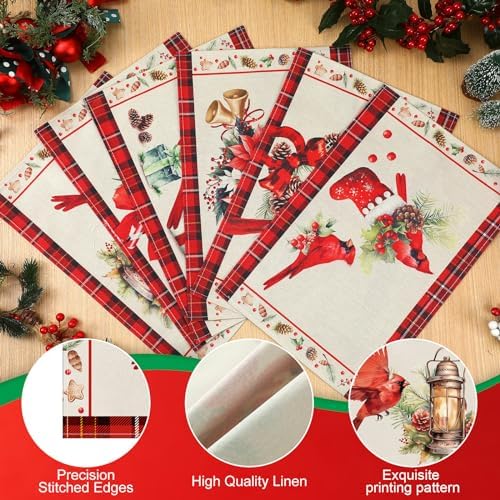 Hushee 6 Pack Christmas Cardinal Placemats 12x18 Washable Heat Resistant