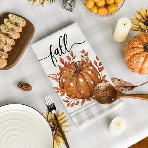 Artoid Mode Orange Pumpkin Leaves Fall Kitchen Towels Set of 2 18x26 Inch