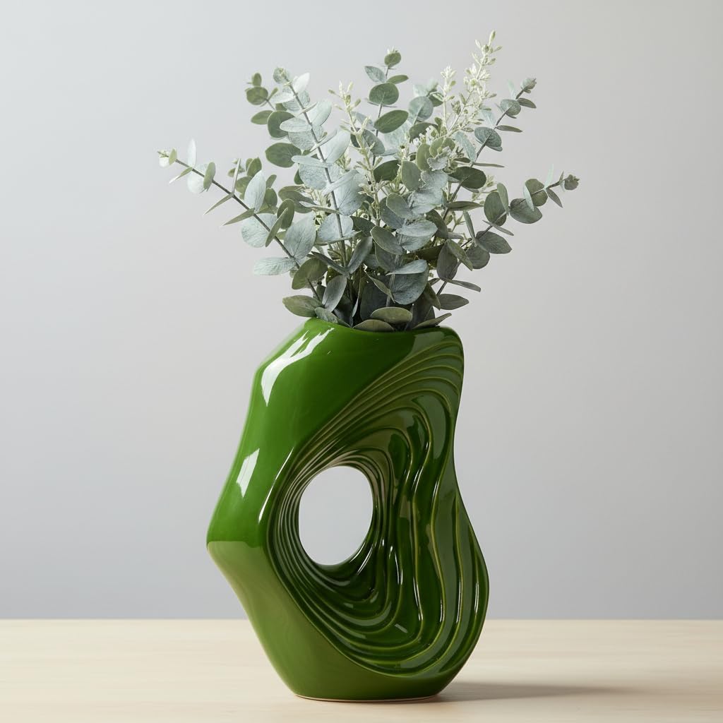 Donut Ceramic Vase / Green / 11 Inch