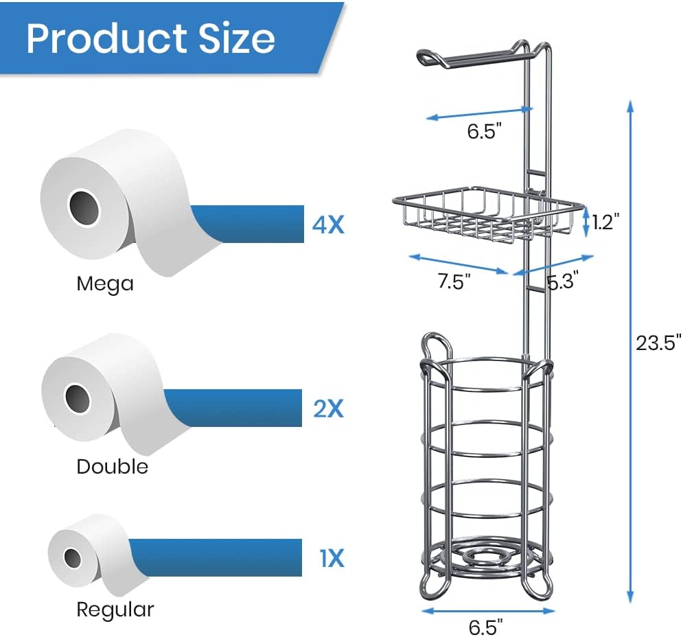 Chrome Toilet Paper Holder Stand Tissue Holder for Bathroom with Shelf Storage Holds 4 Mega Rolls Phone and Wipes