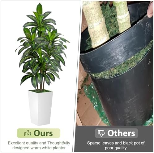 VIVATREES Dracaena Tree 5FT Artificial, 60in Tall Faux Dracaena Tree with 15.7 White Planter, Fake Potted Tree for