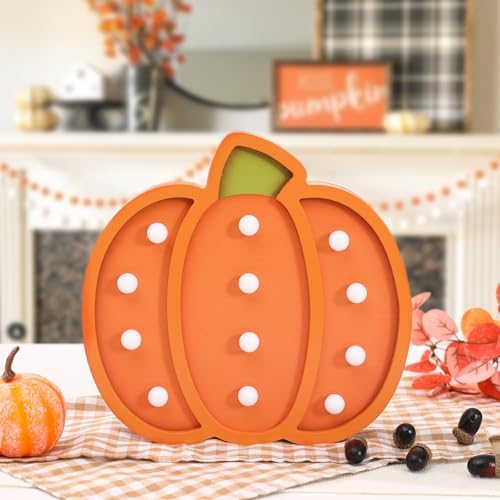 Fall Decor-Fall Decorations for Home-Light Up Wooden Pumpkins | Handmade Pumpkins with Light for Thanksgiving Halloween Home Kitchen Tabletop Decor