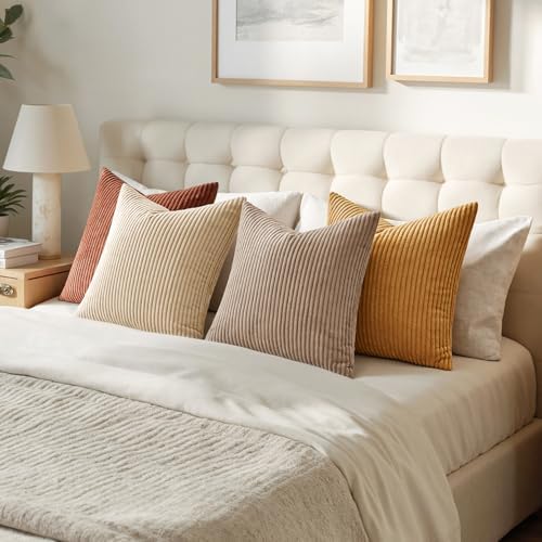 MIULEE Fall Corduroy Decorative Throw Pillow Covers Terracotta 18x18