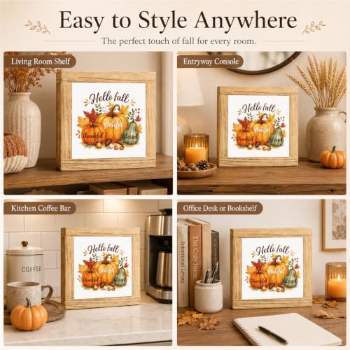 Fall Wood Sign, Hello Fall Grateful Thankful Blessed Pumpkin Tabletop Decor