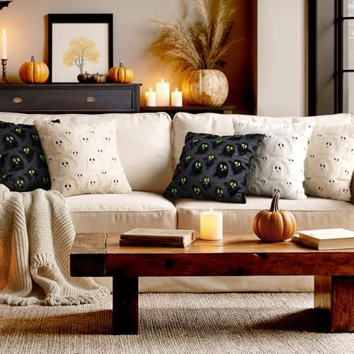 MIULEE Black Halloween Pillow Covers Cute Ghost Decor Set of 2 18x18