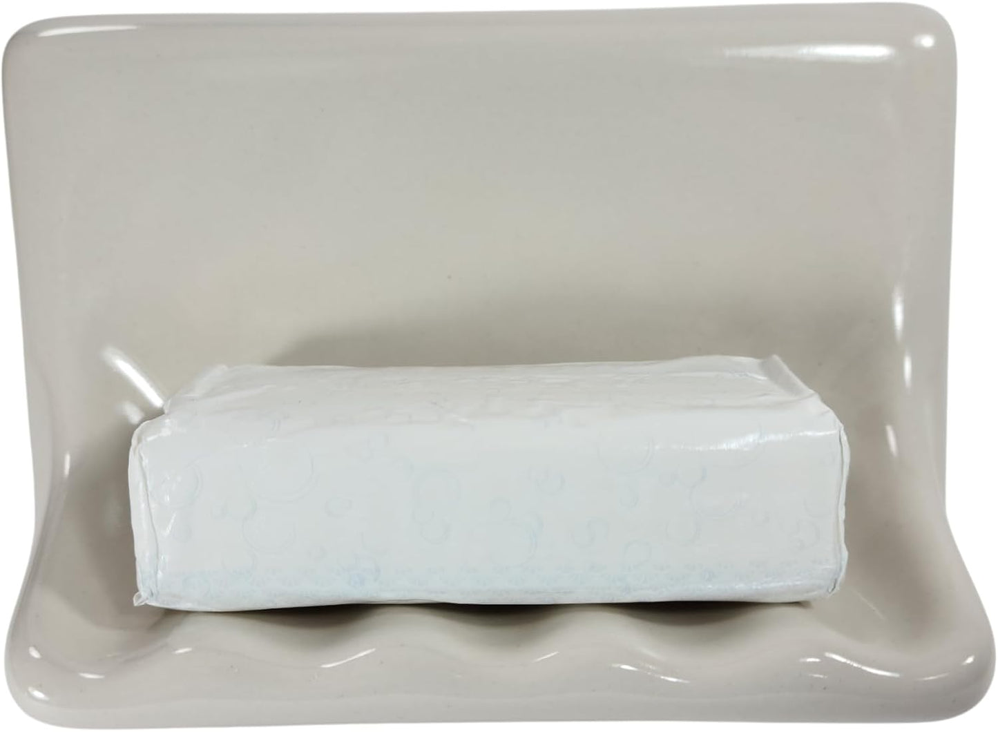 Bone Almond Ceramic Soap Dish Shower Tray Tile in Installation Vintage Mid Century Modern / Beige