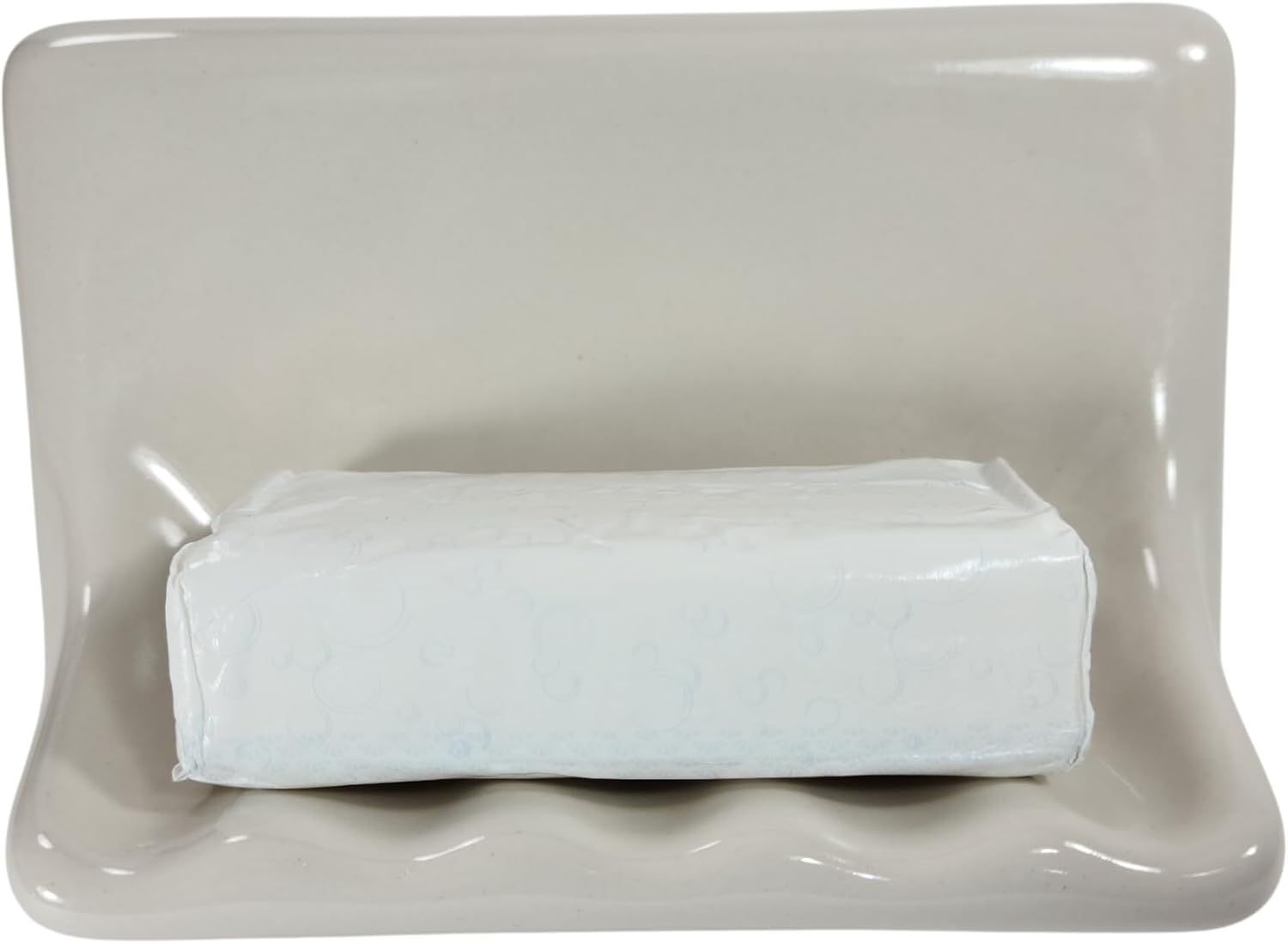Bone Almond Ceramic Soap Dish Shower Tray Tile in Installation Vintage Mid Century Modern / Beige