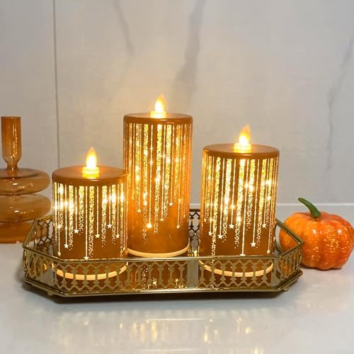 Led Candles Flickering Flameless Candles Battery Operated Fake Electric Luminara Gold Fall Decorations Fireplace Mantle Decor for Living Room Table Centerpieces for Dining Room Bathroom (Orange)