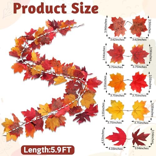 2Pack 11.8FT Fall Garland, Fall Mantle Garland for Indoor Outdoor Autumn