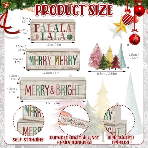 Moucuny 4 Pcs Christmas Table Decorations FA La La Wooden Christmas Tree