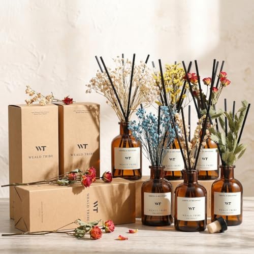 WEALD TRIBE Bamboo Scent Flower Reed Diffuser Set for Bathroom Air Fresheners, Oil Diffuser Sticks | 4.0 fl oz Home