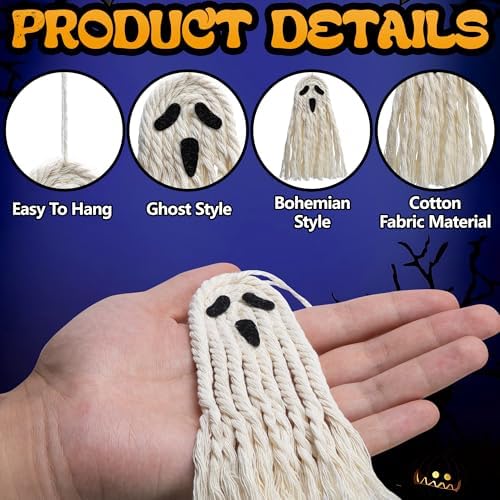 12 Pcs 5" Halloween Boho Ghost Macrame Decor, Handmade Boho Ghost Ornaments