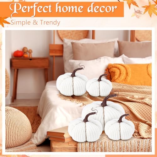 HunnmingRe 6 Pcs Pumpkin Decor Large 6 Inch Crochet Fall White Pumpkins