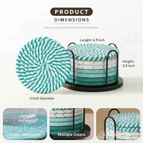 Lazebox Coasters Set of 8 for Drinks, 4 Inch Large Coasters for Coffee Table, Tabletop Protection for Hot & Cold
