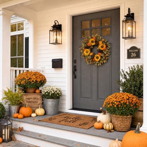 Pinkpum 20" Fall Wreath Front Door Pumpkin Sunflower Pine Cones Wall Decor