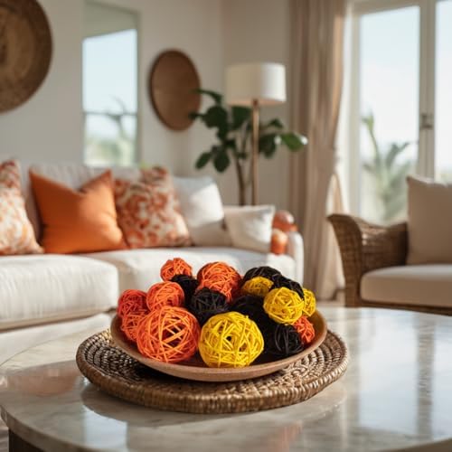 Qingbei Rina 20 PCS Fall Decorative Balls for Bowls, Orange Yellow Brown