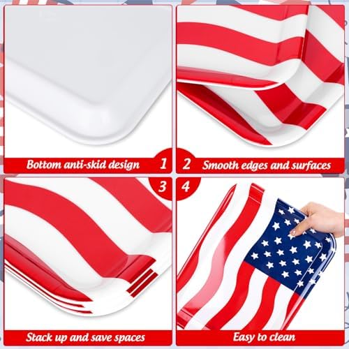 JarThenaAMCS 3Pcs Patriotic Serving Trays 250th Anniversary USA Flag Melamine Platter 13 x 10 Inch Red Blue White 4th of July Serving Dishes for Independence Day Veterans Day Party Decor