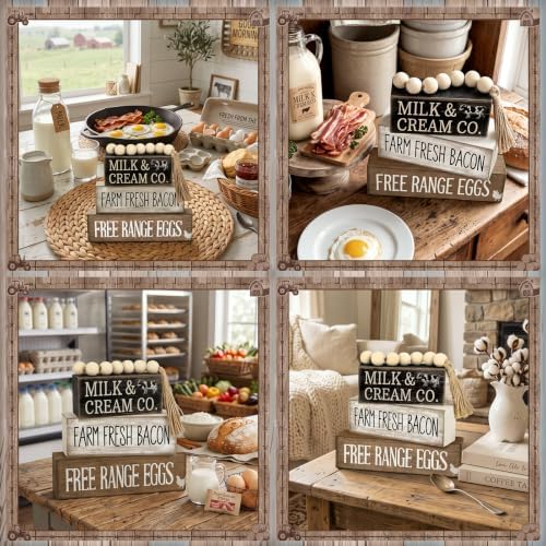 Moucuny 4 Pcs Farm Fresh Farmhouse Table Decor Rustic Stacked Wooden Sign