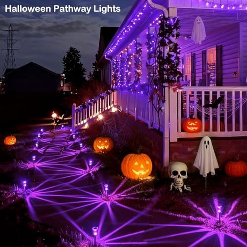 Halloween Solar Lights Outdoor 15 Pack LED Purple Pathway Lights