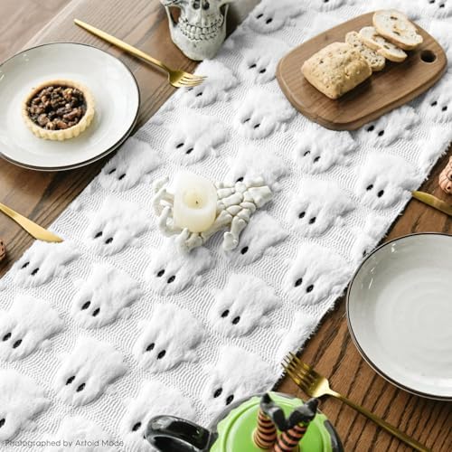Artoid Mode White Soft Faux Fur Ghost Halloween Table Runner 13x90 Inch