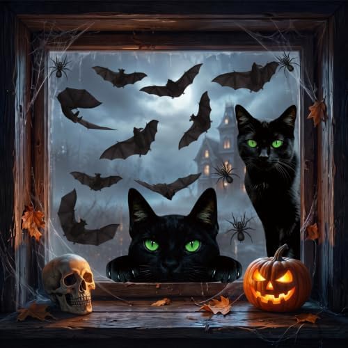 Halloween Decoration Window Clings,Large Black Cat Window Stickers