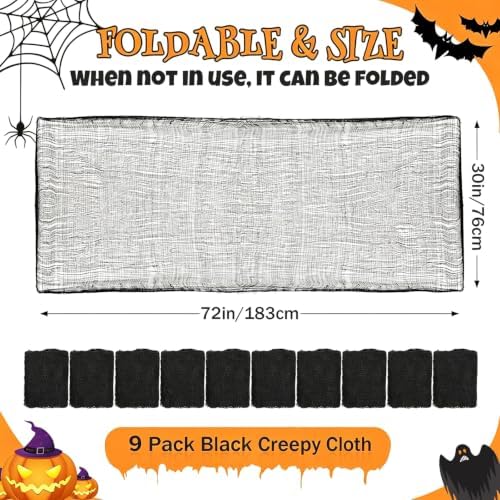 AROIC 9 Pack Halloween Decorations, 30 x 72 Inch Black Spooky Creepy Cloth