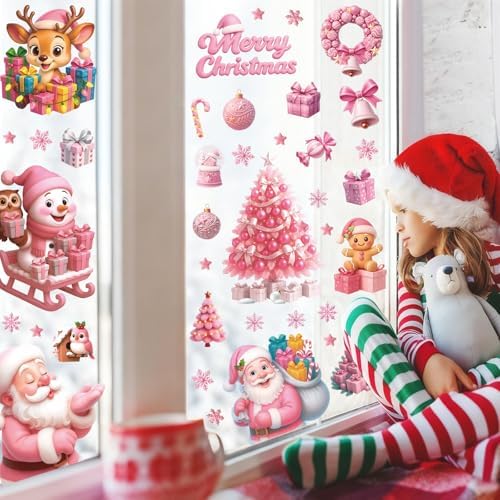 182PCS Christmas Window Clings for Glass, Cute Santa Claus Gingerbread Man Snowman Stickers Xmas Window Decals for Wtiner Christmas Holiday Party Home Office Classroom Decorations