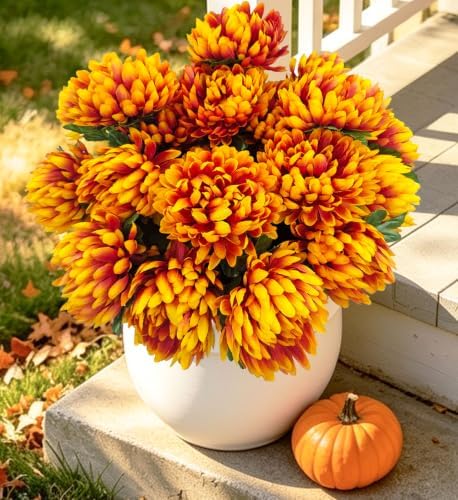 Large Artificial Mums for Outdoors Fall Flowers Silk Chrysanthemum
