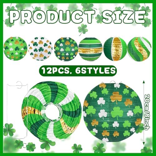 12 Pack St. Patrick's Day Decorations, Green Paper Lanterns