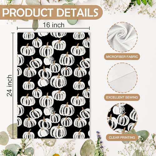 Fall Hello Pumpkin Black Halloween Kitchen Towels and Dishcloths Sets of 2, Black and White Fall Pumpkin Decor Dish Hand Tea Towels for Bathroom Kitchen, Autumn Aesthetic Fall Decor,16x24Inch