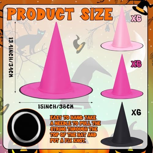 Gemscream 18 Pcs Floating Witch Hats Pink Black Halloween Decorations